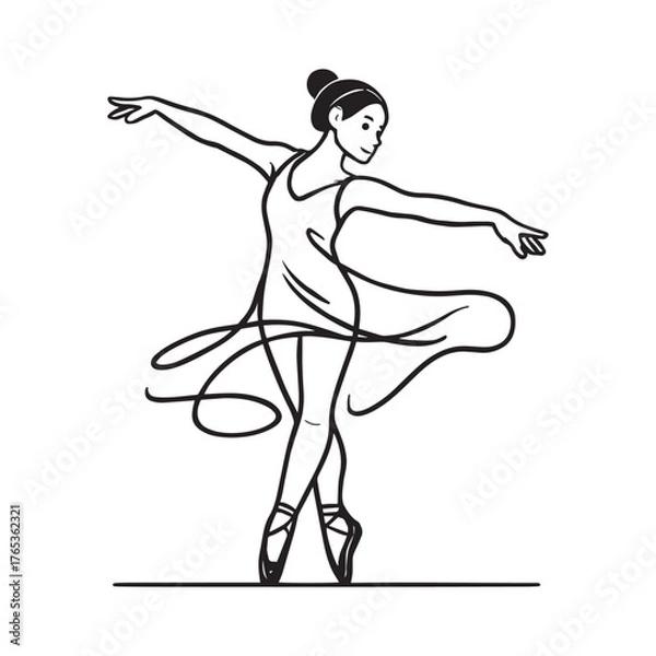 Fototapeta Elegant ballerina line art illustration of graceful dance pose in minimal modern style