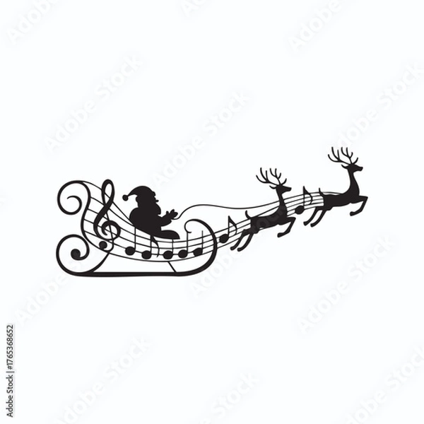 Fototapeta Santa sleigh formed with musical notes, low detail, white background. Design layer should be clean and smooth.