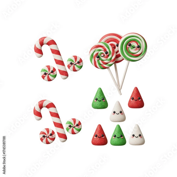 Obraz 3D cute Christmas candy decorations, white background
