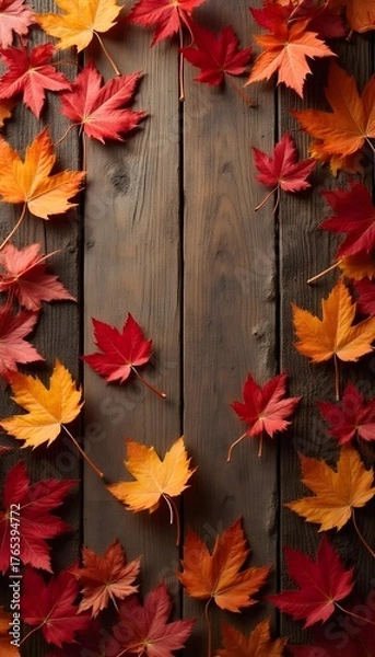 Obraz autumn leaves on wooden background