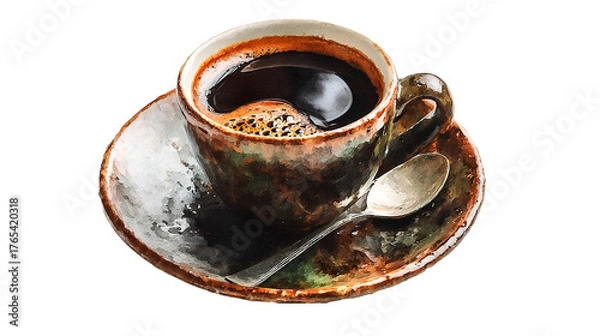 Fototapeta A steaming cup of rich dark coffee beckons promising warmth and comfort on a cool morning on transparent background