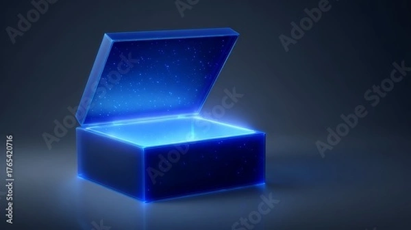 Fototapeta Open box reveals sparkling stars, creating magic. Represents gifts, surprises, possibilities. Ideal for marketing, web design, and conceptual illustrations.
