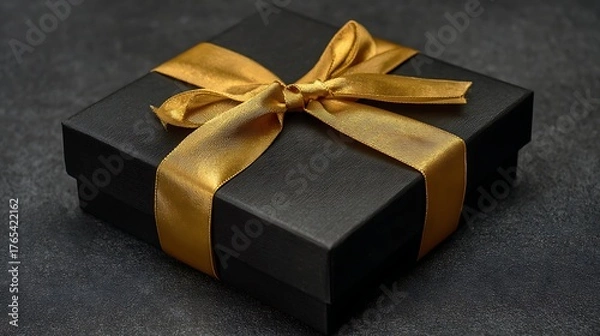 Fototapeta Gift box lies with golden ribbon. Use for marketing, web, design, and luxury concepts.