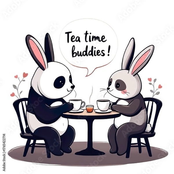Fototapeta Panda and Bunny Tea Time