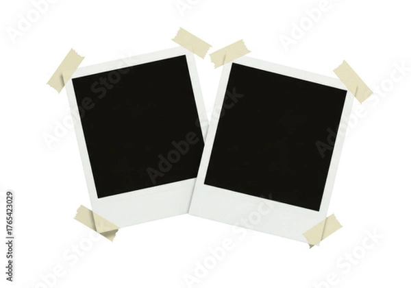 Fototapeta Two instant photo frames taped to a surface transparent background cutout png