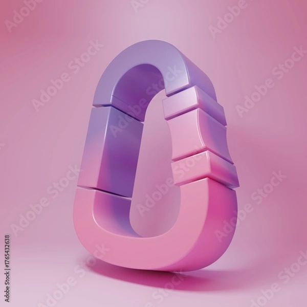 Obraz Purple-pink Carabiner icon isolated on pink background. Extreme sport. Sport equipment. Minimalism concept. 3D render illustration
