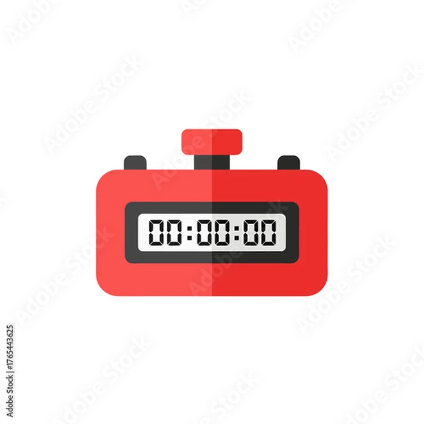 Fototapeta Red Digital Stopwatch Icon - Time Measurement, Timer, Countdown, Isolated