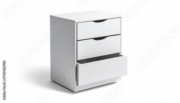 Fototapeta White chest with three drawers, bottom one open