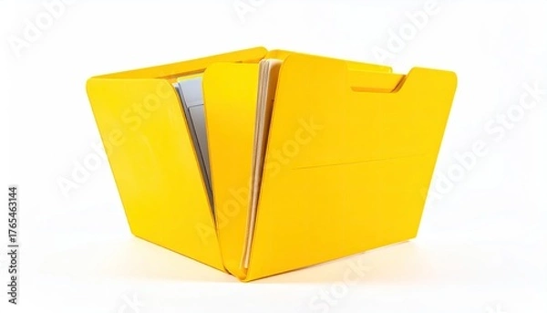 Fototapeta Yellow file folder with white papers, open