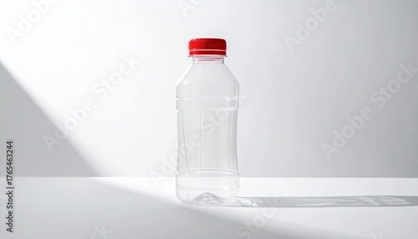 Obraz Clear bottle, red cap on a clean white surface