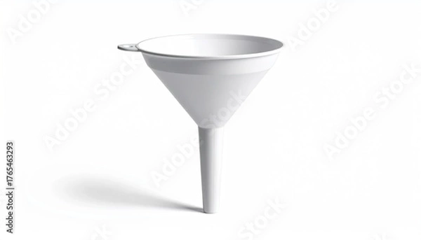 Fototapeta White metal funnel, simple design, against a plain background