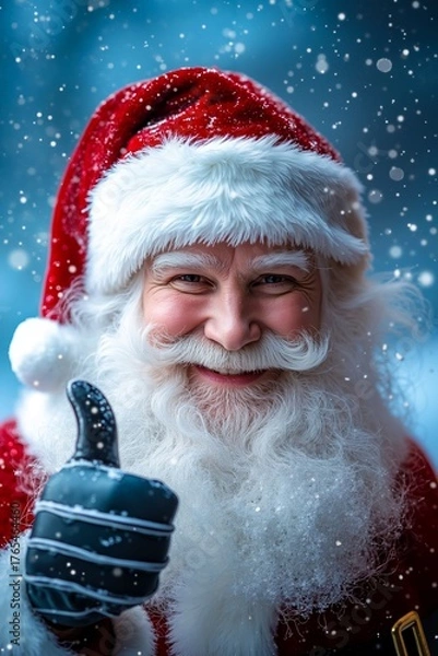 Fototapeta A man dressed as Santa Claus giving a thumbs up