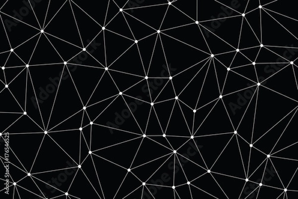 Fototapeta Neural networks conception. Technology concept slide for business presentation from black points of connection lines on black background. Abstract information background