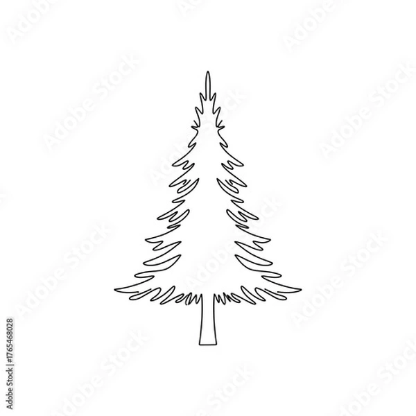 Fototapeta Minimalist Christmas Tree Outline, Simple Conifer Vector Icon