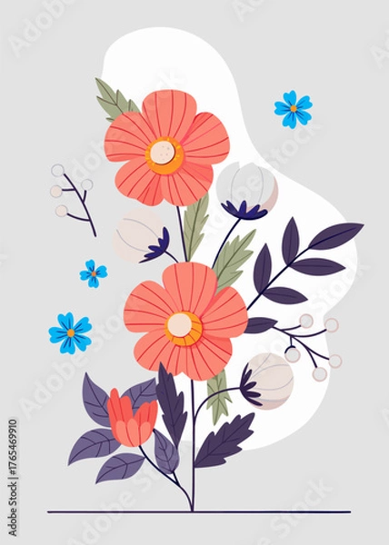 Fototapeta Vibrant Floral Illustration with Abstract Shapes and Spring Blossoms
