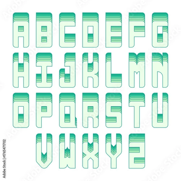 Fototapeta Green alphabet letters with 3d isometric effect