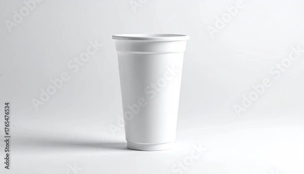 Obraz White styrofoam cup stands on a simple white surface