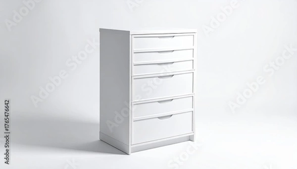 Fototapeta White dresser with six drawers on a white background