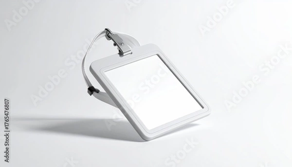 Fototapeta Blank white name tag hanging, clean, isolated on white