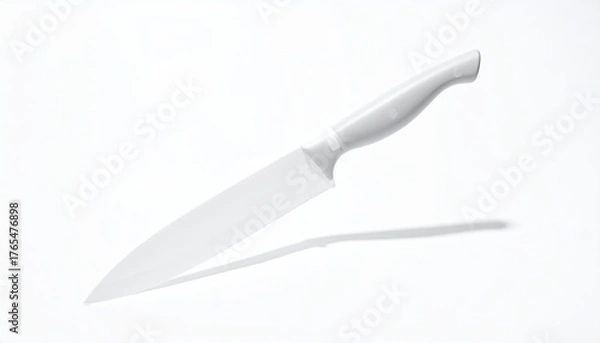 Obraz White chef's knife casting shadow on white background