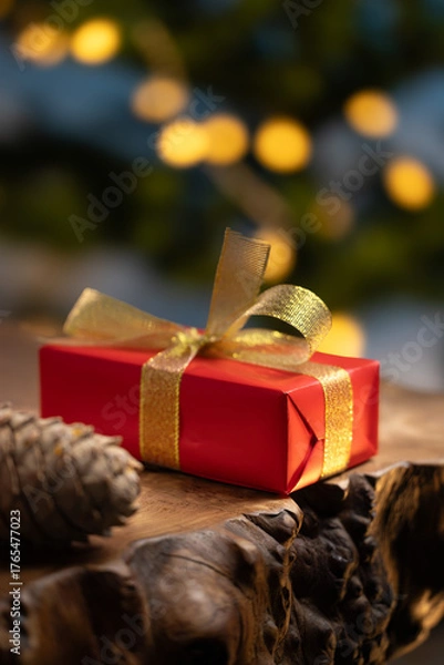 Obraz Christmas gift box with festive lights