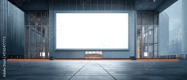 Fototapeta Modern torium stage with large blank screen in spacious contemporary conference hall with advanced lighting and architectural design