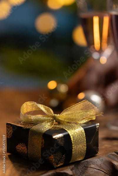 Obraz Christmas gift box with festive lights