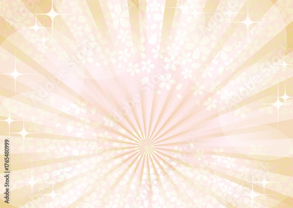 Fototapeta 放射光と桜の花の模様の背景イラスト