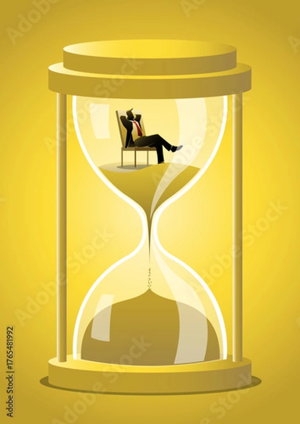 Fototapeta Businessman Relaxing in Hourglass—Time Management and Procrastination Concept