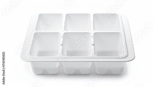 Fototapeta White plastic tray with six square, empty compartments