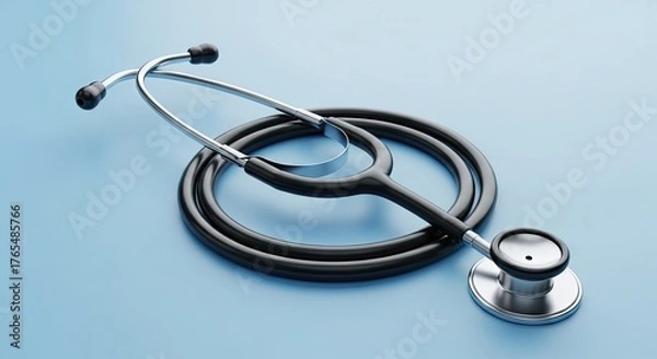 Obraz Professional medical stethoscope isolated on a solid blue background.