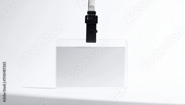 Obraz Hanging clear ID badge on lanyard; bright white background