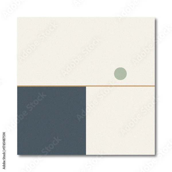 Fototapeta Abstract Minimalist Geometric Color Block Background with Navy, Cream, and Sage Green Circle