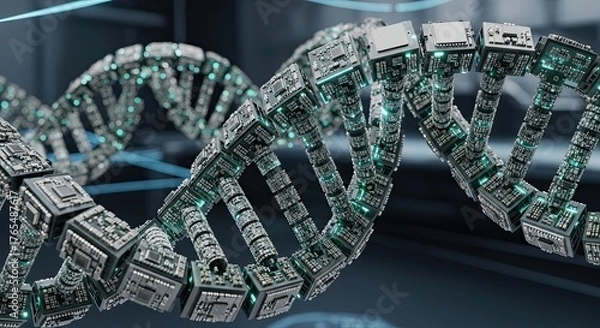 Fototapeta Futuristic DNA Double Helix Structure Representing Genetic Engineering and Biotechnology.