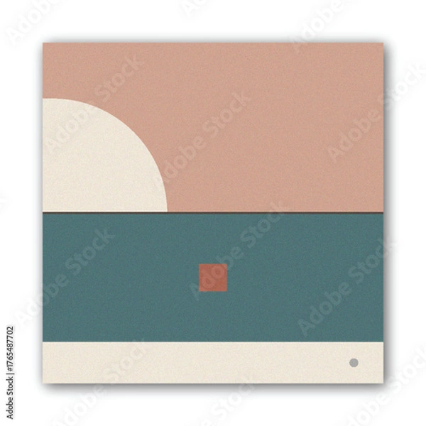 Fototapeta Abstract Minimalist Geometric Landscape Background with Dusty Pink, Teal, and Earthy Tones