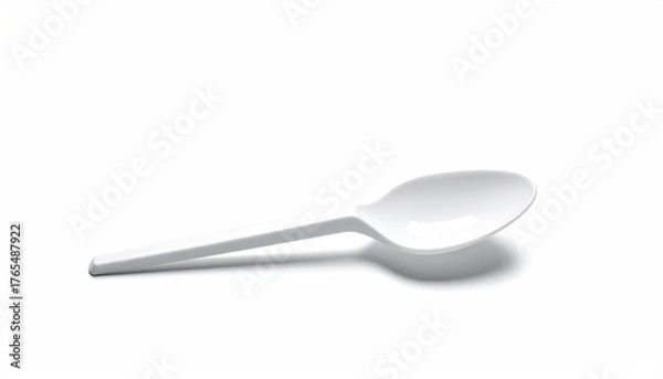 Obraz White plastic spoon, simple curved design, cast shadow