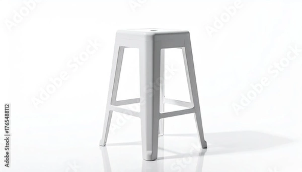 Fototapeta Glossy white, four-legged minimalist stool on white background