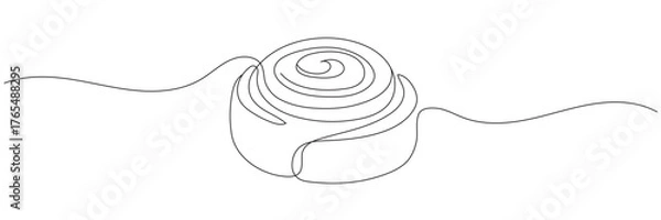 Fototapeta Single line drawing of a cinnamon bun. Editable line. Modern vector illustration