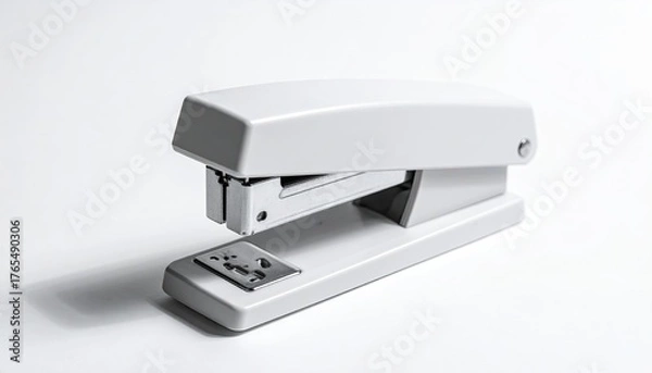 Fototapeta Simple gray stapler on white background, side-angle view