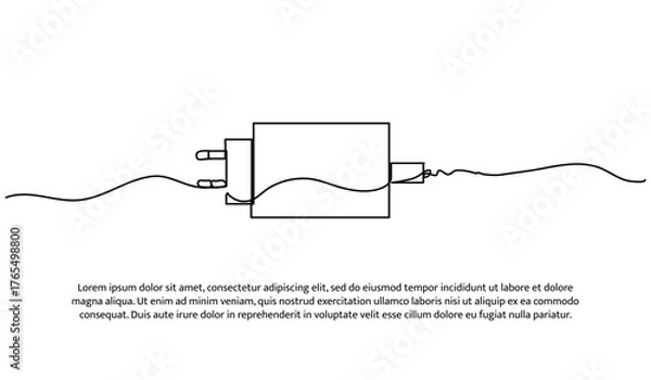 Obraz One line of charging adapter. Abstract minimal continuous line isolated on white background.