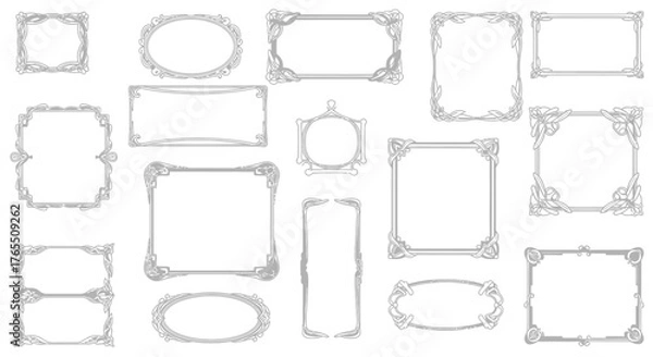 Fototapeta Collection of 13 ornamental silver frames in various shapes