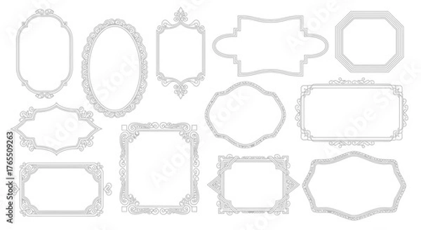 Fototapeta Collection of 12 ornate decorative frames in various shapes