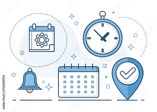 Obraz Calendar Stopwatch Bell Checkmark Location Settings Icons Time Management
