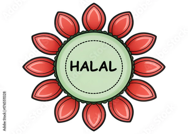 Obraz Halal Logo with Red Petals and Green Center Vector Illustration
