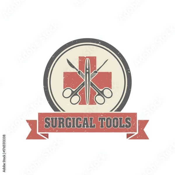 Obraz Retro Surgical Tools Medical Badge Vector