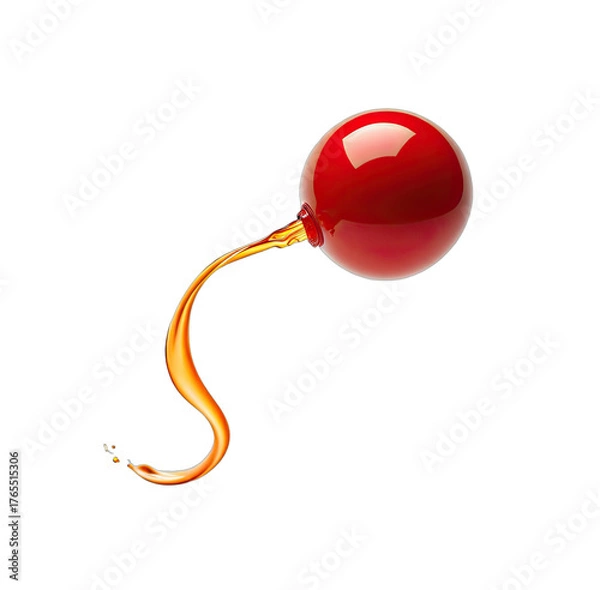 Fototapeta Glossy red sphere with a flowing, bright orange, liquid-like tail against black