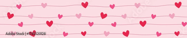 Obraz Valentine Heart on Line Horizontal Banner with Cute Pink and Red Love Pattern for Romantic Decoration and Festive Design