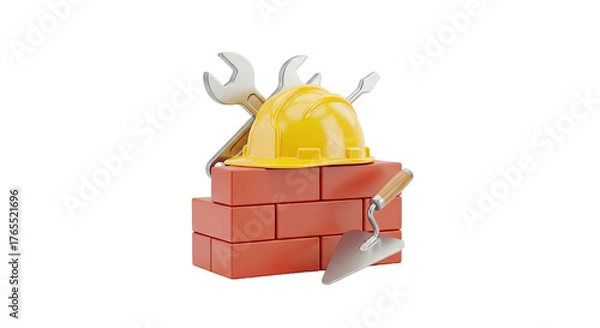 Obraz Construction hard hat tools and bricks building development concept