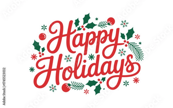 Obraz Happy holidays lettering isolated on white background for christmas card