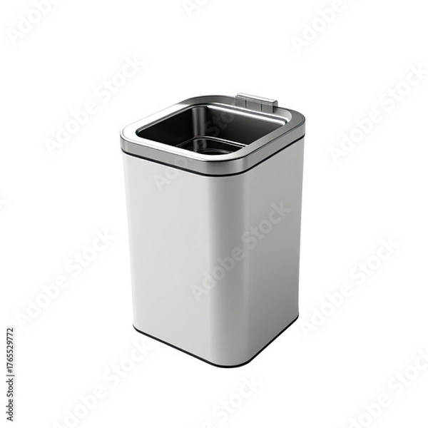 Fototapeta Modern, white rectangular waste bin with a metallic rim